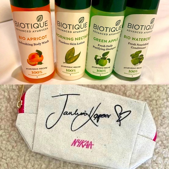 biotique Other - 5 Piece Biotique Bath & Body Travel Kit & Nykaa X Jahnvi Kapoor Travel Pouch